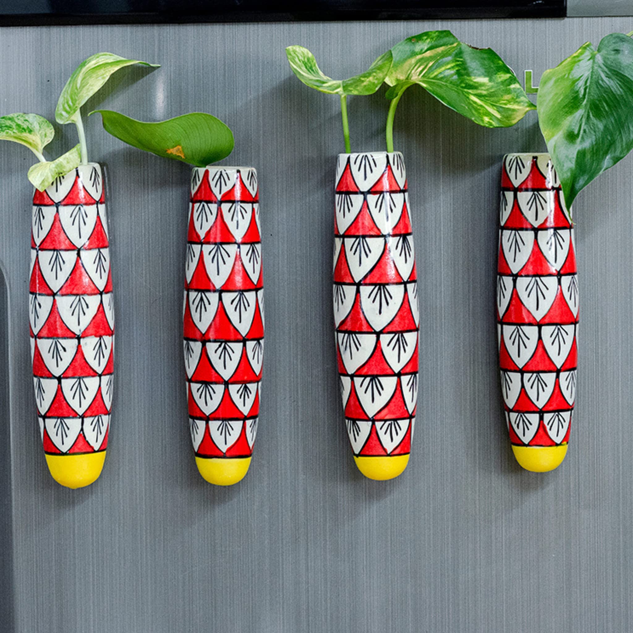 Lazy Gardener Fridge Magnet Pot | Stylish Ceramic Magnetic Planters for Fridge and Indoor Plants Set of 4 (Red & Yellow) (B095WV9NXG) Amazon Price History, Amazon Price Tracker
