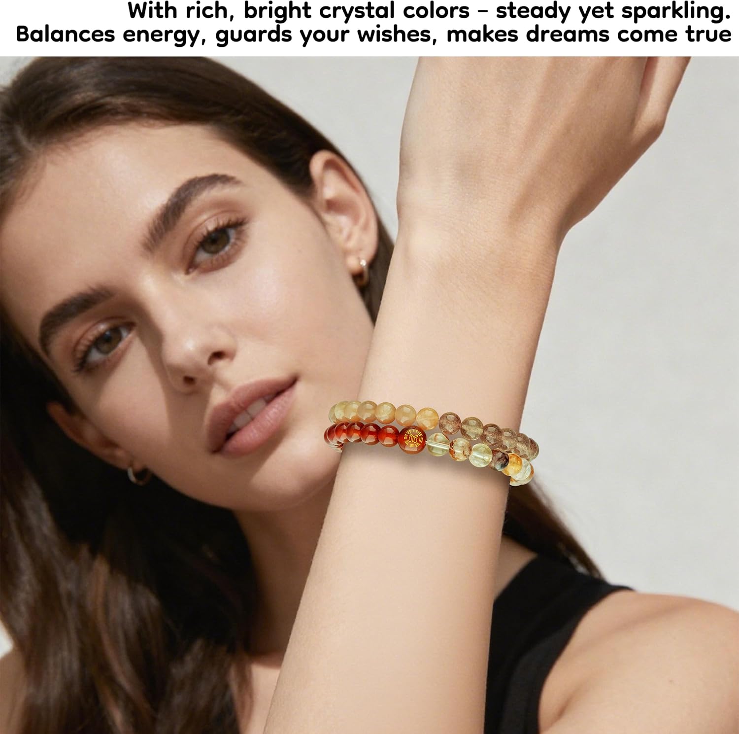 Women's Double-Circle Five Elements (Gold/Wood/Water/Fire/Earth) Feng Shui Bracelet - Crystal Wealth Bracelet | Balances Energy, Brings Good Luck, Abundance & Positive Vibes for Daily Wear