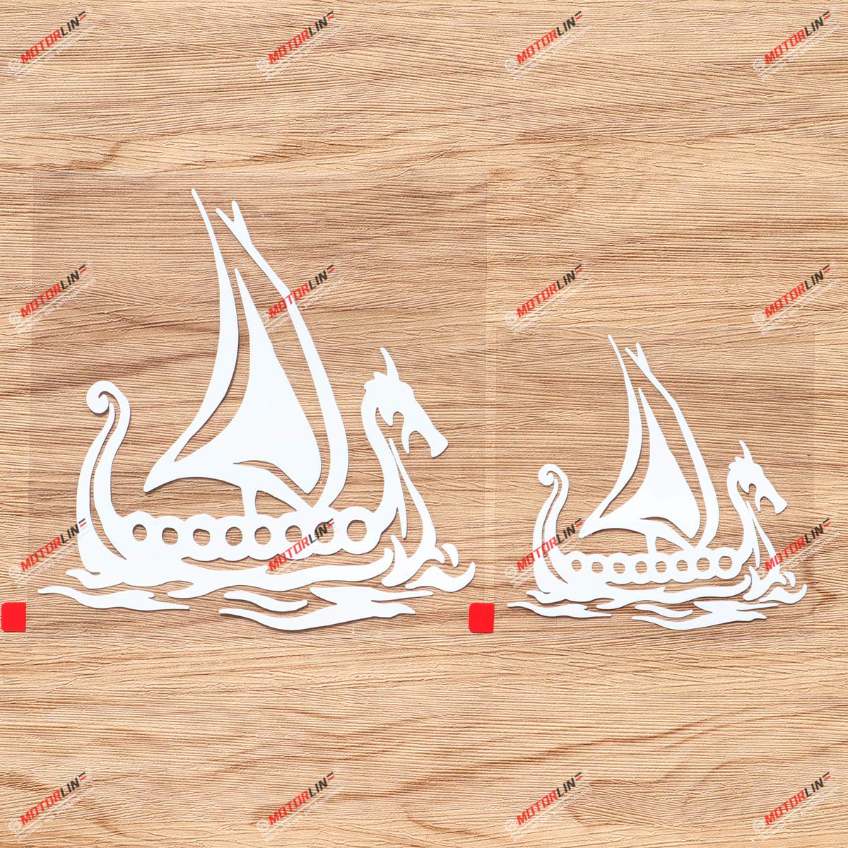 Viking Ship Decal Vinyl Sticker Dragon Head Norse Odin - 2 Pack White, 4 Inches, 6 Inches - Style A No Background for Car Boat Laptop