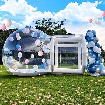 10 ft Inflatable Clear Bubble House with Tunnel 360  PVC Panorama Skylight Bubble House for Yard Decoration Transparent Inflatable Dome for Family Camping Party Stargazing