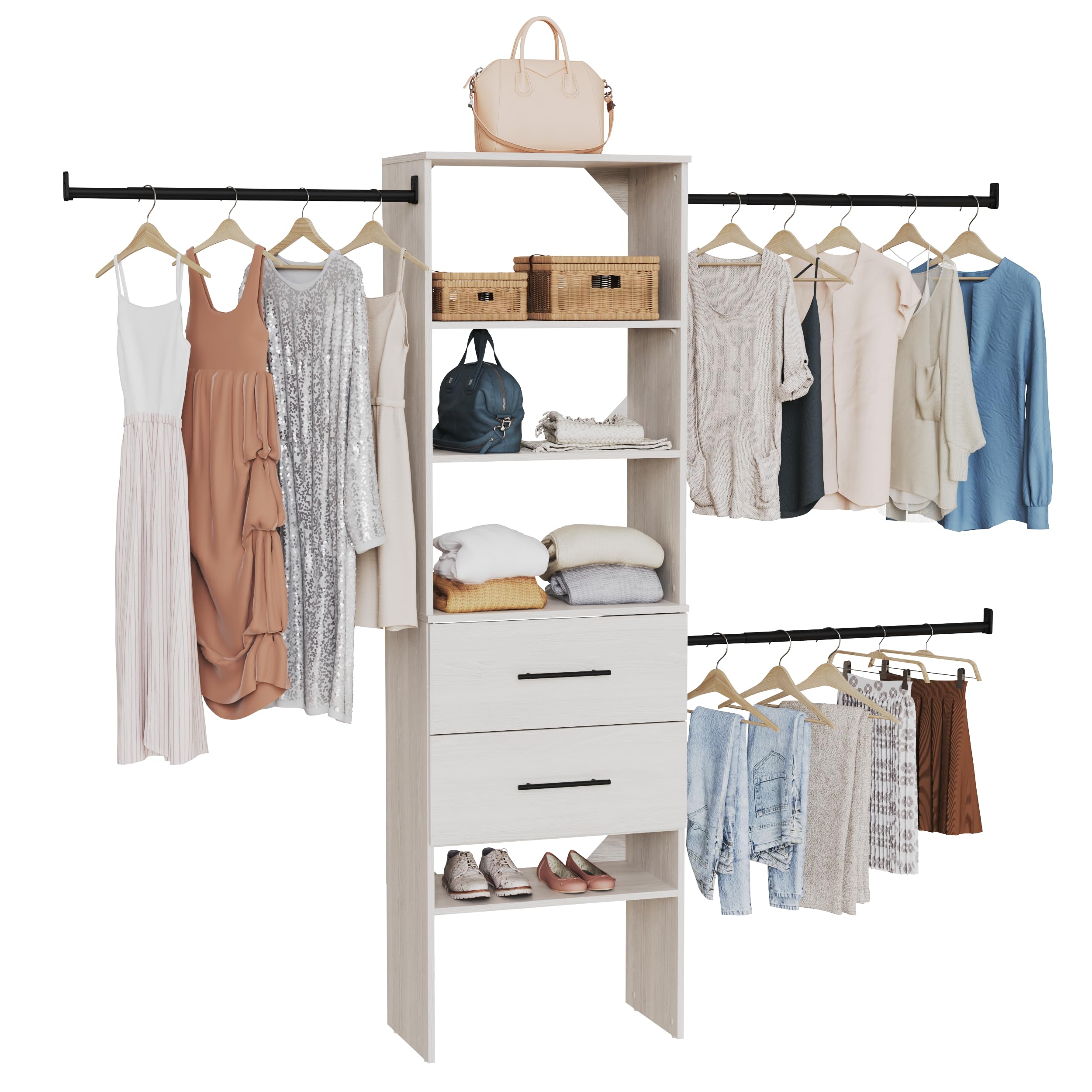 ClosetMaid SuiteSymphony 25-Inch Closet System Tower with (3) Hang Rods, and (2) Drawers, White Timber