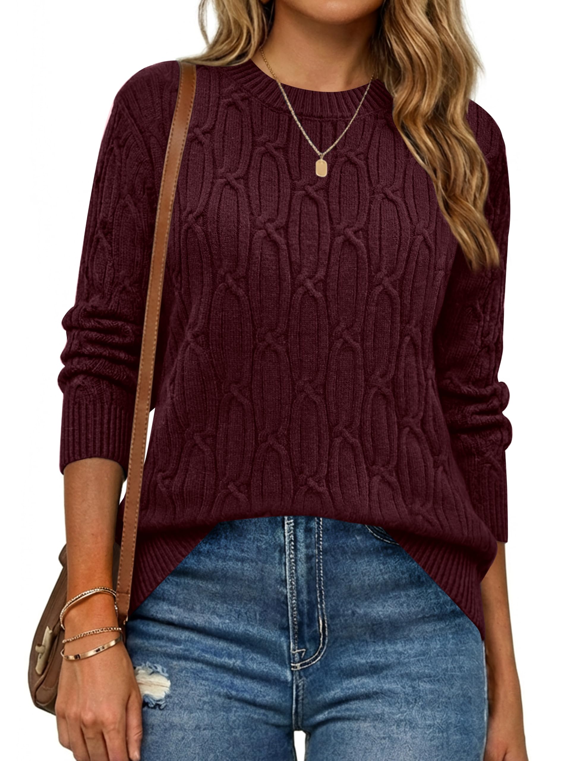 LaGracia Womens Cable Knit Long Sleeve Sweaters Pullover Crew Neck Fall Winter Sweater Tops