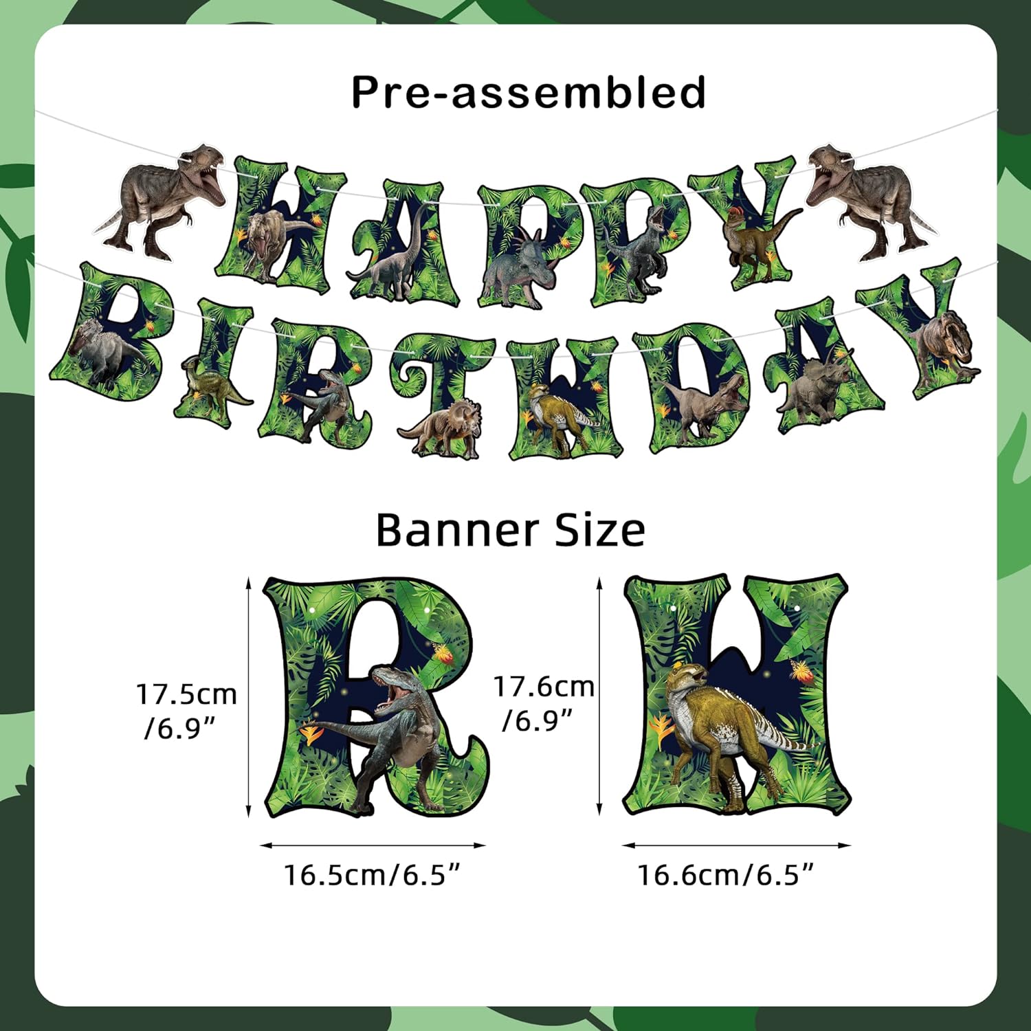 Dinosaur Birthday Party Decorations Set - Includes Pre-assembled Happy Birthday Banner, Dinosaur Hanging Swirl, Honeycomb Centerpiece for Table, Party Supplies for Home, School - Image 3