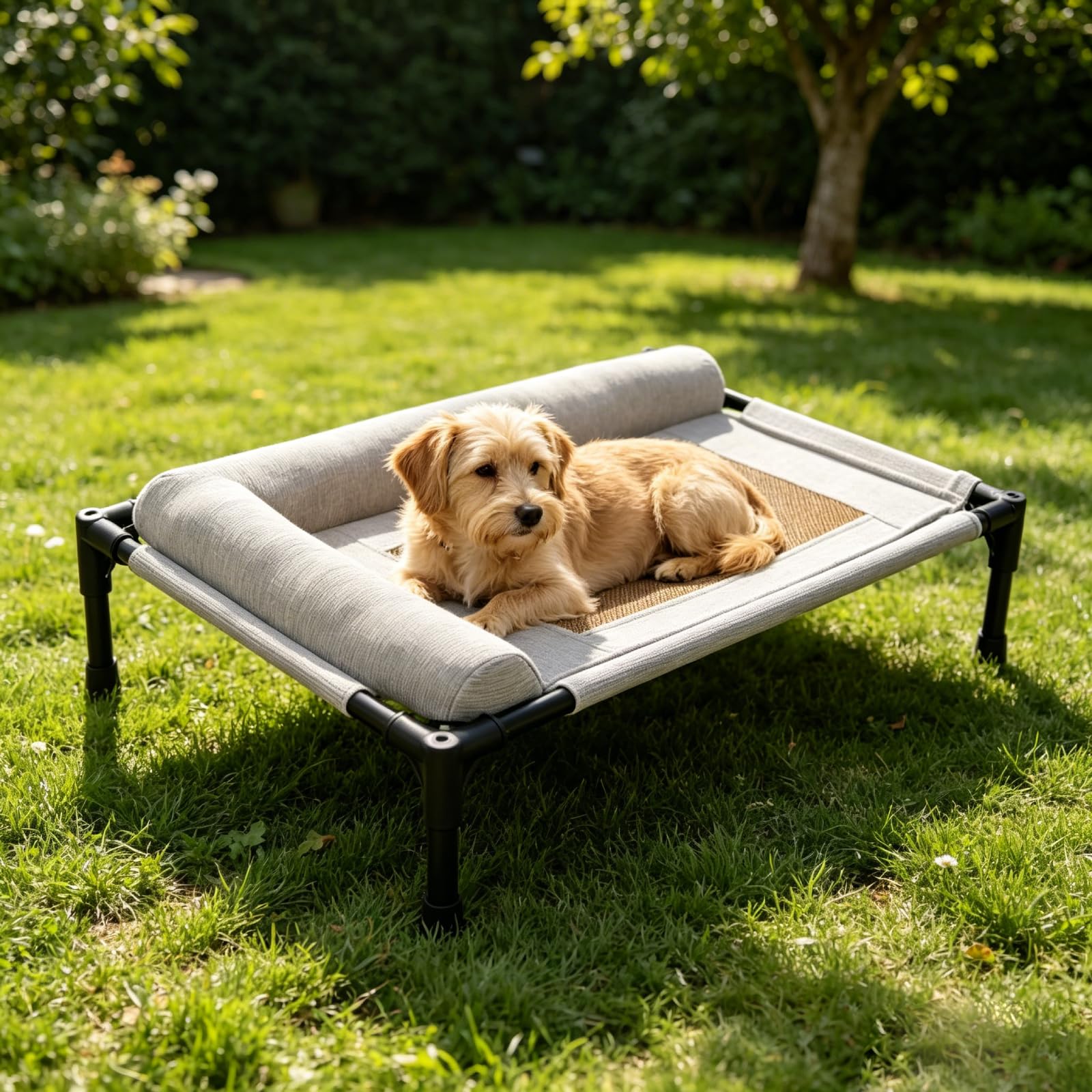 Cuccia Rialzata per Cani, Brandina Lavabile con Telaio Rialzato da Terra, Cuccia Traspirante per Gatti e Cani da Interno e Esterno, Gray, per Giardino, Terrazza, Patio, Gray, M