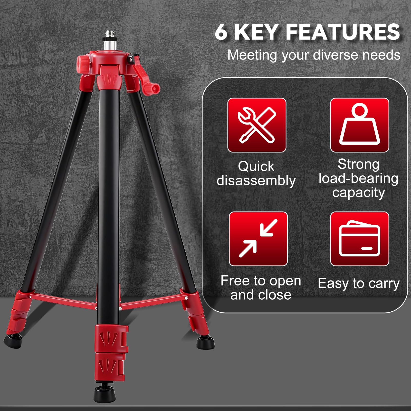 Trepied Chantier 150cm pour Niveau Laser, Pied de Laser Télescopique, avec Filetage 5/8" à 1/4", Trépied Réglable Portable pour Atelier, Garage