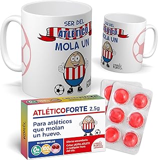 Comprar mundohuevo Pack taza + caramelos Atlético | Regalo divertido para aficionados del Atlético de Madrid | Idea original para cumpleaños, Navidad o Día del Padre | Taza Cerámica 350 ML