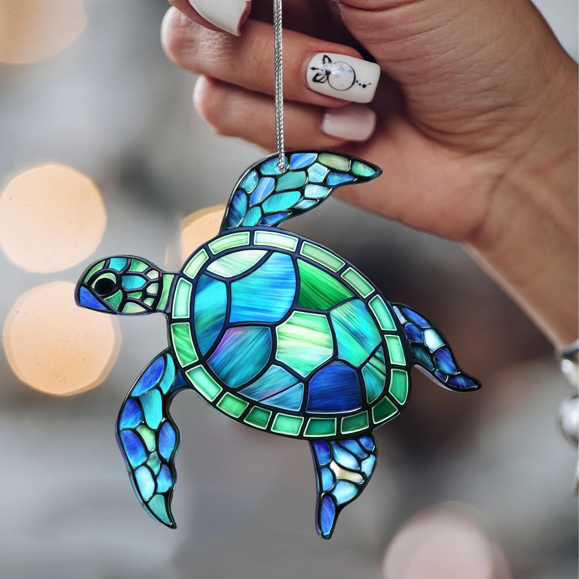 Sea Turtle Acrylic Suncatcher Ornament with Story Card, Sea Turtle Gifts for Women, Beach Gifts for Women, Beach Christmas Ornaments for Tree, White Elephant Presents for Friendship (Blue Sea)