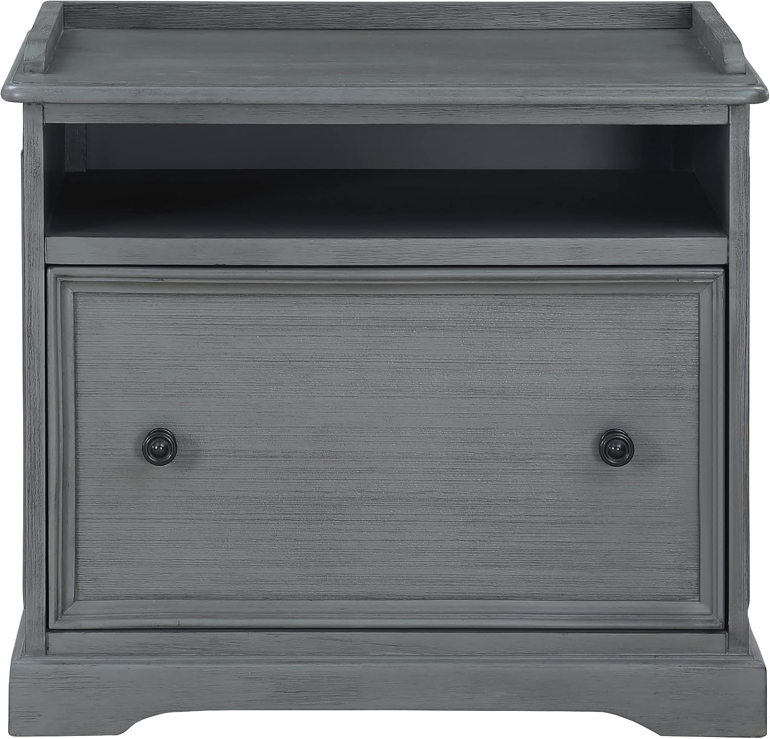 OSP Home Furnishings Country Meadows Lateral File Cabinet with Top Shelf, Plantation Grey