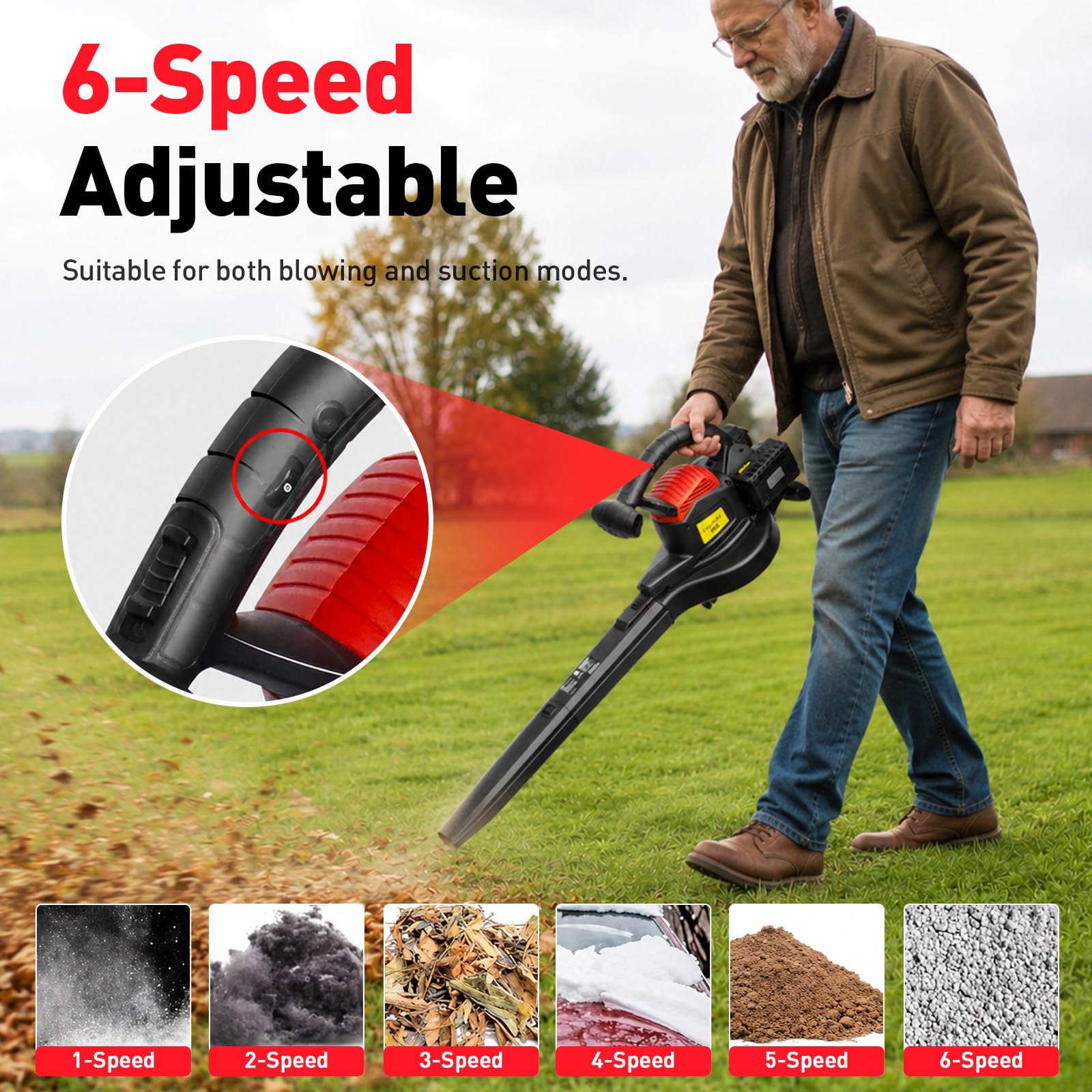 3800W Aspirateur Souffleur Broyeur Feuilles sans Fil 20000mAh