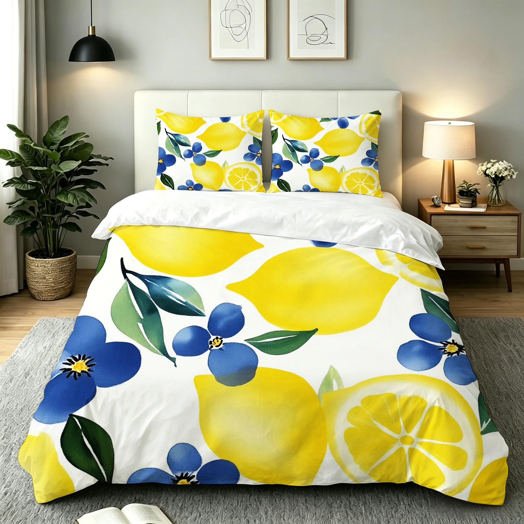 Copripiumino Matrimoniale Limone Giallo 260x240, ZQ9594 | Traspiranti Durevoli Microfibra, per Tutta la Famiglia, Matrimoniale, per Tutte le Stagioni, con 2 Federe 50x80 cm