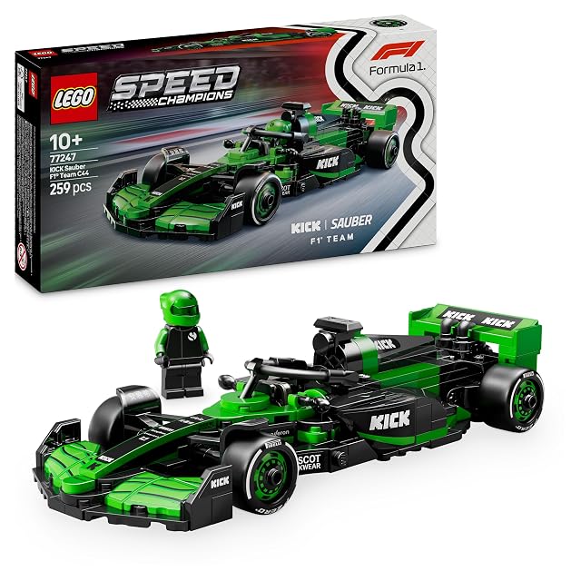 LEGO Speed Champions Coche de Carreras Kick Sauber F1 Team C44 Vehículo de Fórmula 1 de Juguete, Maqueta con 1 Minifigura de Piloto Coleccionable, Regalo para Niños y Niñas de 10 Años o Más 77247