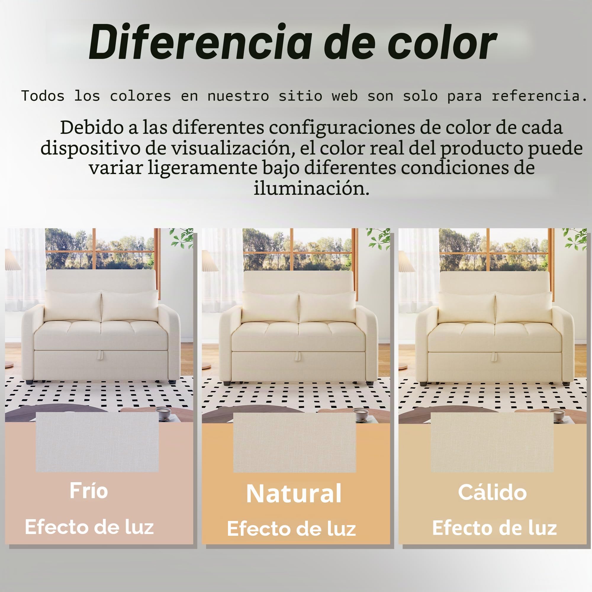 Dolamaní Sofá cama plegable con dormir y cajón, 2 plazas, 127 x 75 cm, extensible a 127 x 125 cm (beige)