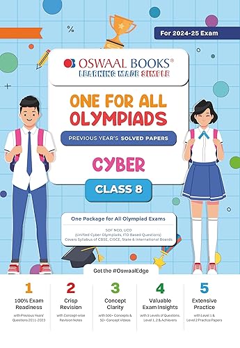 Oswaal One For All Olympiad Class 8 Cyber | Previous Years Solved Papers | For 2024-25 Exam