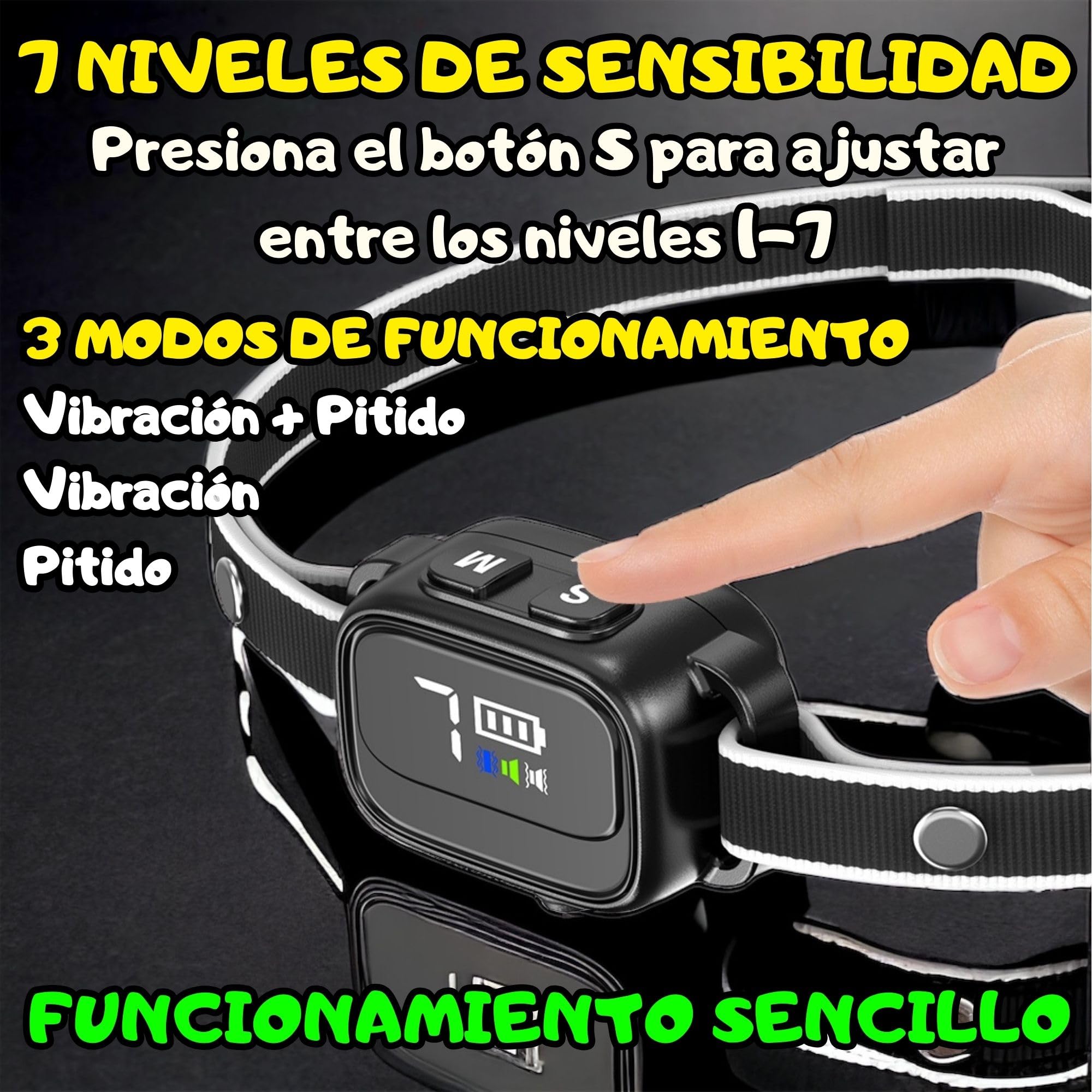 Collar Antiladridos Perros Pequeños y Medianos, Detección Automática, Ligero e Inteligente, 7 Niveles Intensidad + 3 Modos de Adiestramiento, Collar electrico para Perros. (Negro)