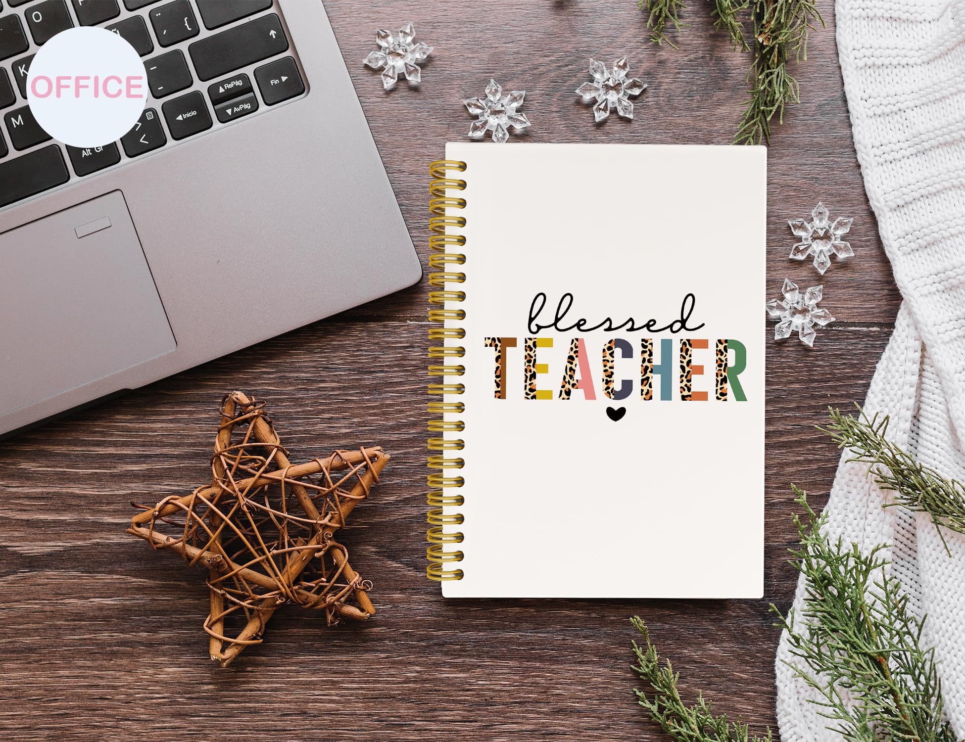 ICEWHITEY Taccuino per insegnante benedetto, regalo di apprezzamento per insegnanti, per donne, a righe, con rilegatura a spirale, quaderno per insegnanti, forniture scolastiche e ufficio