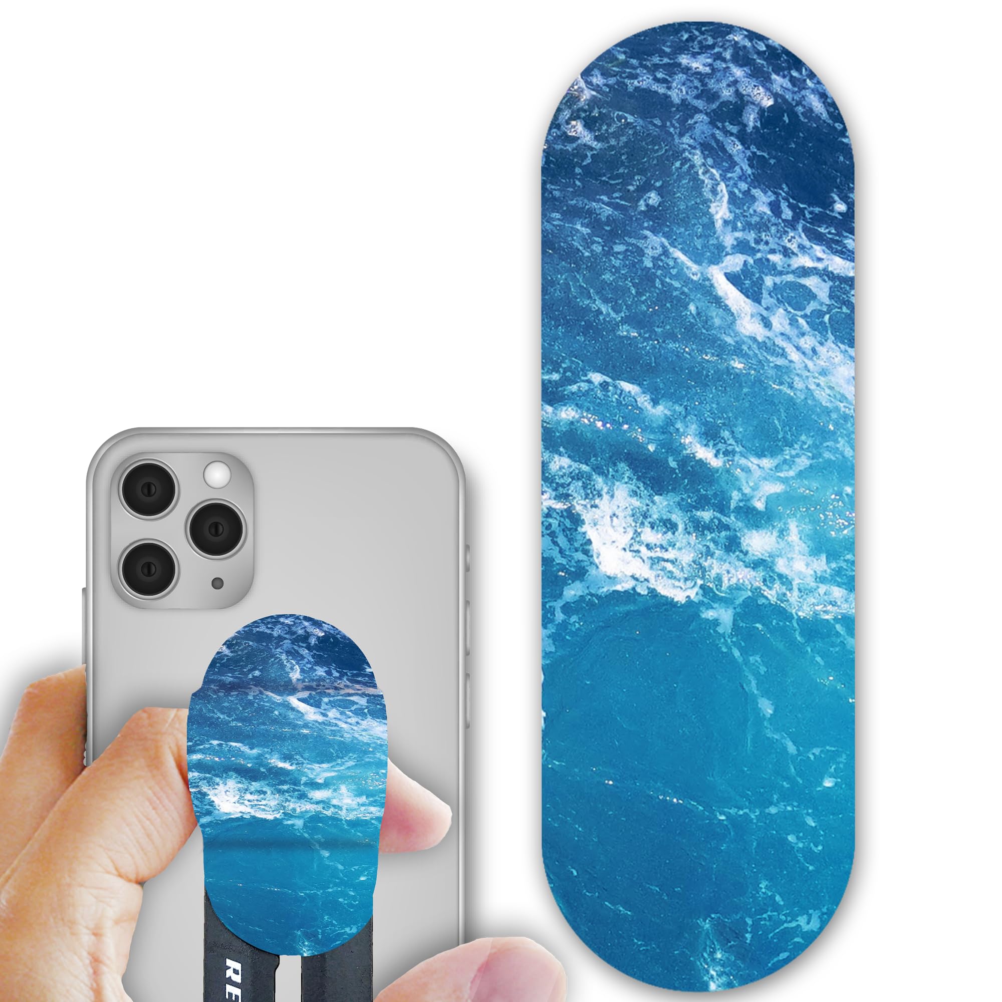 regor tabletop finger grip & mobile holder mobile stand phone holder for hand & mobile back holder grip great for selfie & works as iphone stand & android phone stand - (ocean beach)