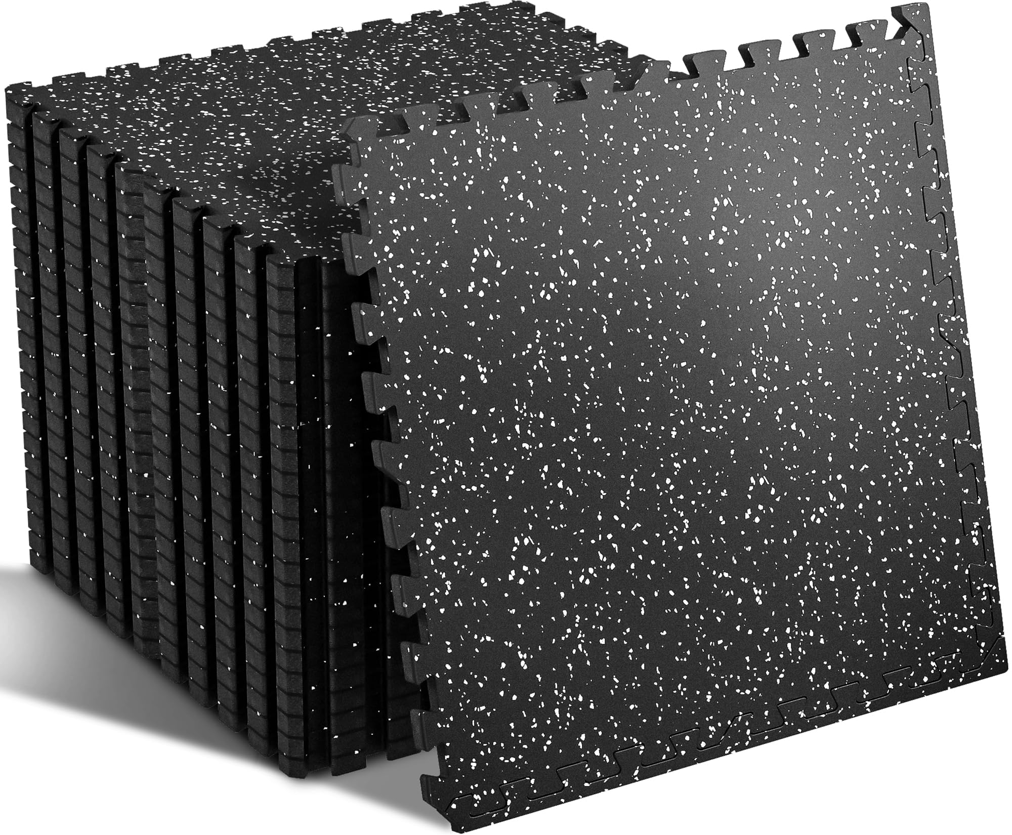 SUPERJARE 0.56'' Thick 24 Pcs 96 Sq Ft Rubber Top Exercise Equipment Mats, High Density EVA Foam Mats with Rubber Top, Interlocking Gym Flooring for Home Gym, Protective Workout Mat, Black/Grey