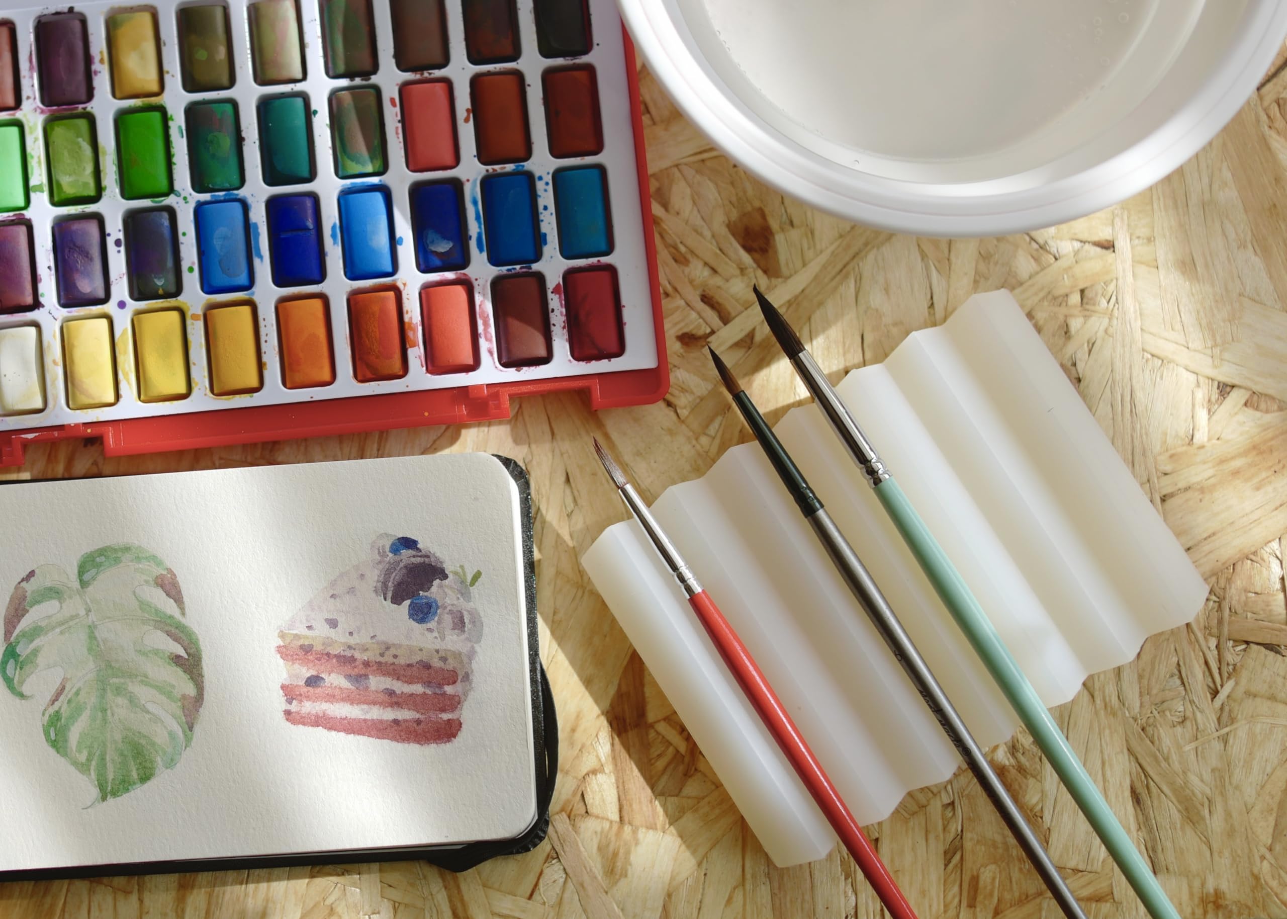 SHIMOYAMA Self Draining Soap Holder, 2 Pack, Silicone Accordion Soap Dish, Soap Saver, Paint Brushes Holder for Watercolor Brush, Sponges, Bathroom, Counter Top, Bath Tub