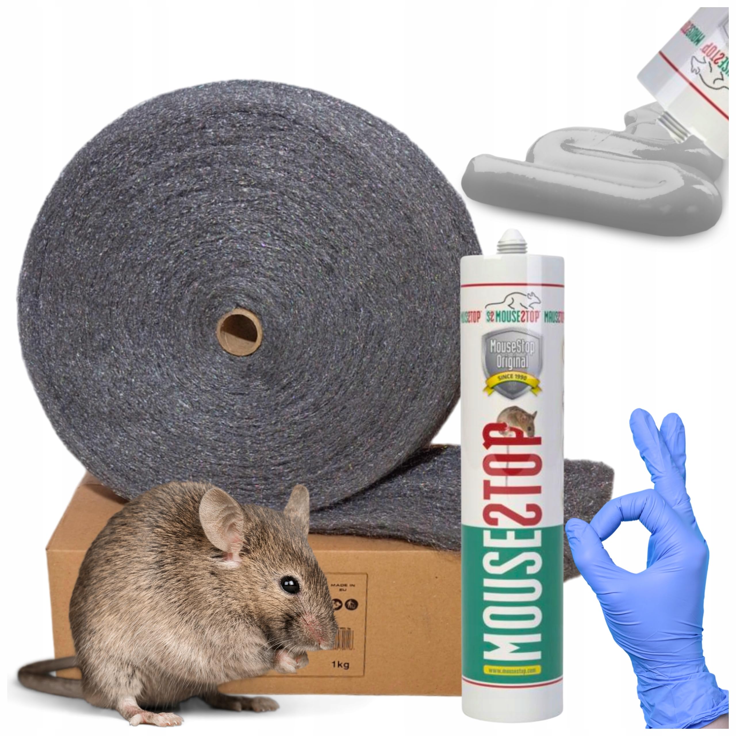 WOOLTEC Mausestop Dichtmasse + Stahlwolle Set – Nagerabwehr gegen Mäuse & Ratten, giftfrei inkl. Handschuhe