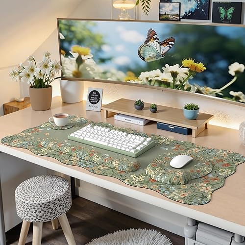 Miniatura 7 de iCasso Juego de alfombrillas de escritorio, alfombrilla grande para mouse con reposamuñecas, soporte ergonómico para teclado para mujeres, tapete de