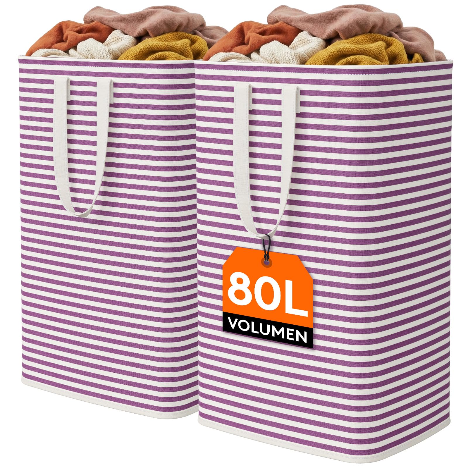 Lifewit 80L Large Laundry Baskets, Laundry Hampers Bags, 2 Pack, Purple