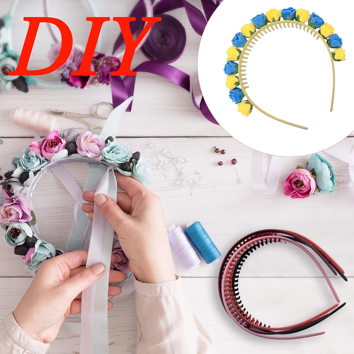 Duufin 12 Pieces Plastic Headbands with Teeth for Girls Non Slip Headbands image 5