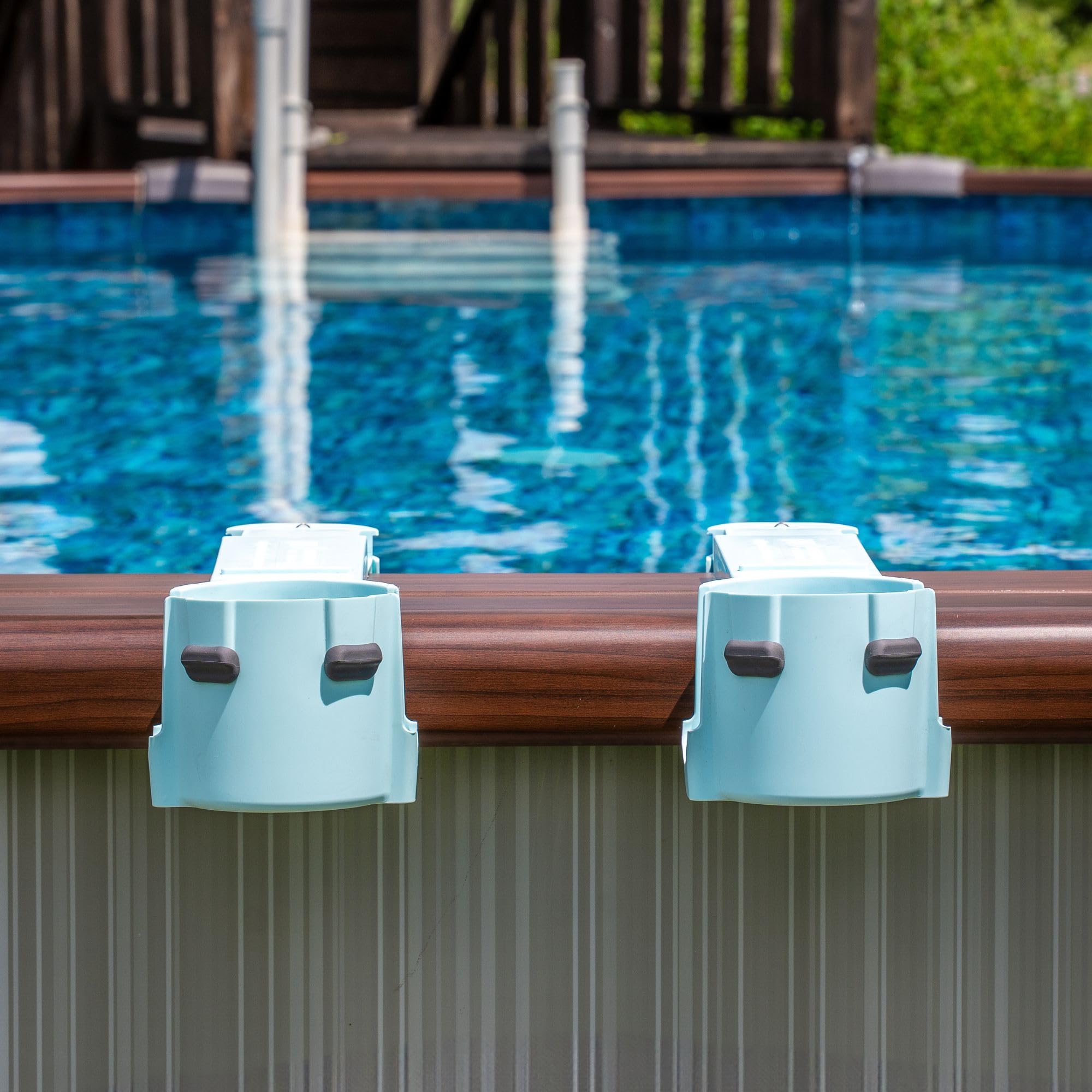 Poolside Becherhalter für oberirdische Pools, Seeglass Blue, nur für quadratische Pools, Nicht kompatibel mit runden oberen Bars. Verstellbarer Getränkehalter, Verwendung auf Boot, Deckrampe, Pick-up