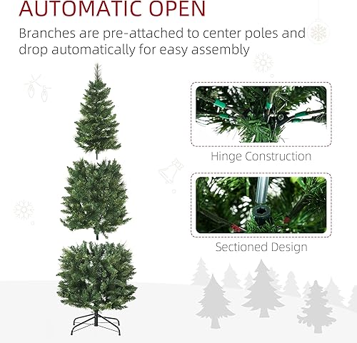 Miniatura 6 de HOMCOM Árbol de Navidad artificial de 6 pies de alto con 618 ramas, apertura automática, base de acero, agujas de pino, color verde