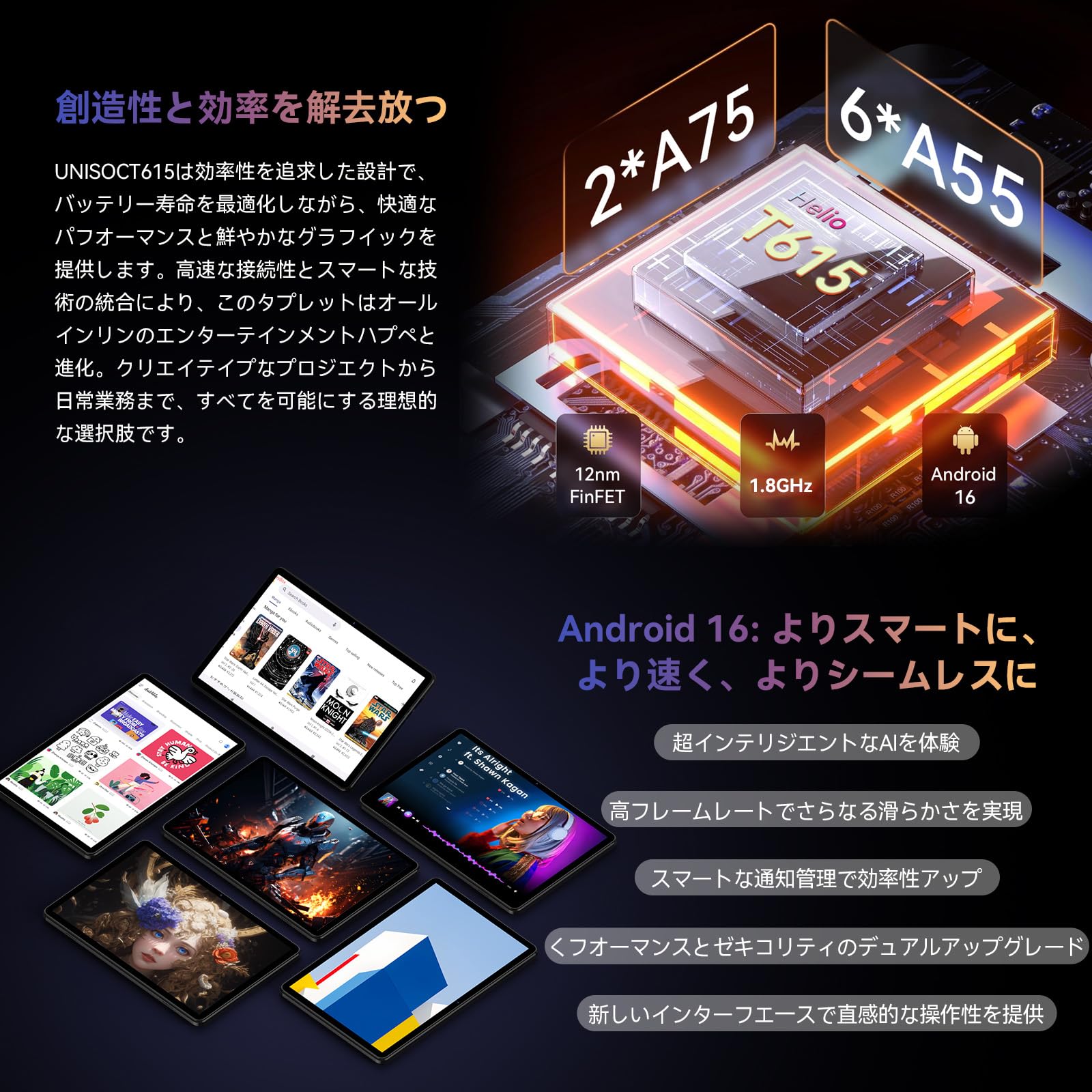 Amazon.co.jp: Android 16 タブレット 10インチ Wi-Fiモデル Headwolf