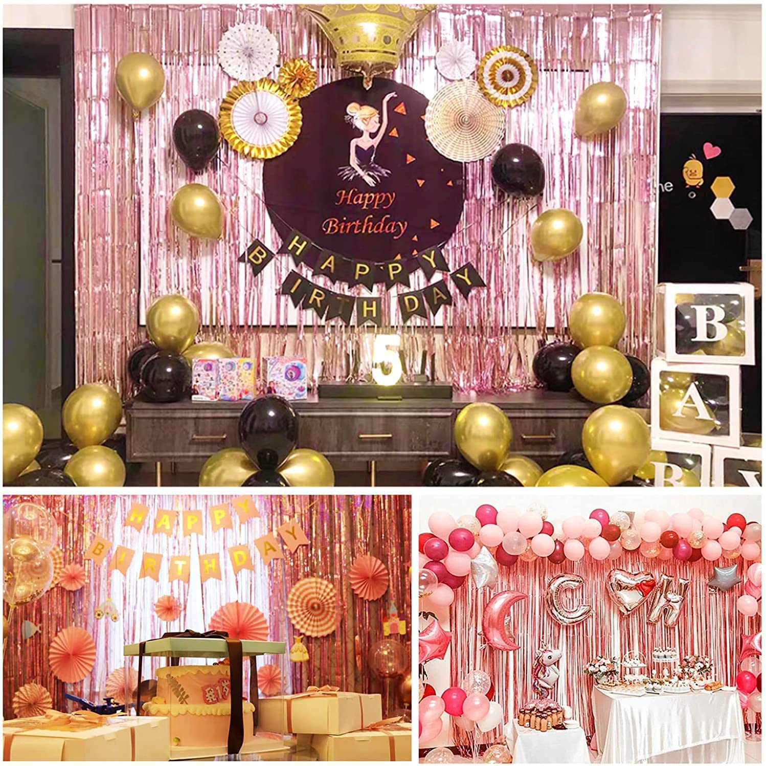 Tende Metalliche Decorazioni Feste 3pz - Tinsel 1x2m Rosa Per Compleanni, Matrimoni, Baby Shower - Foto 8