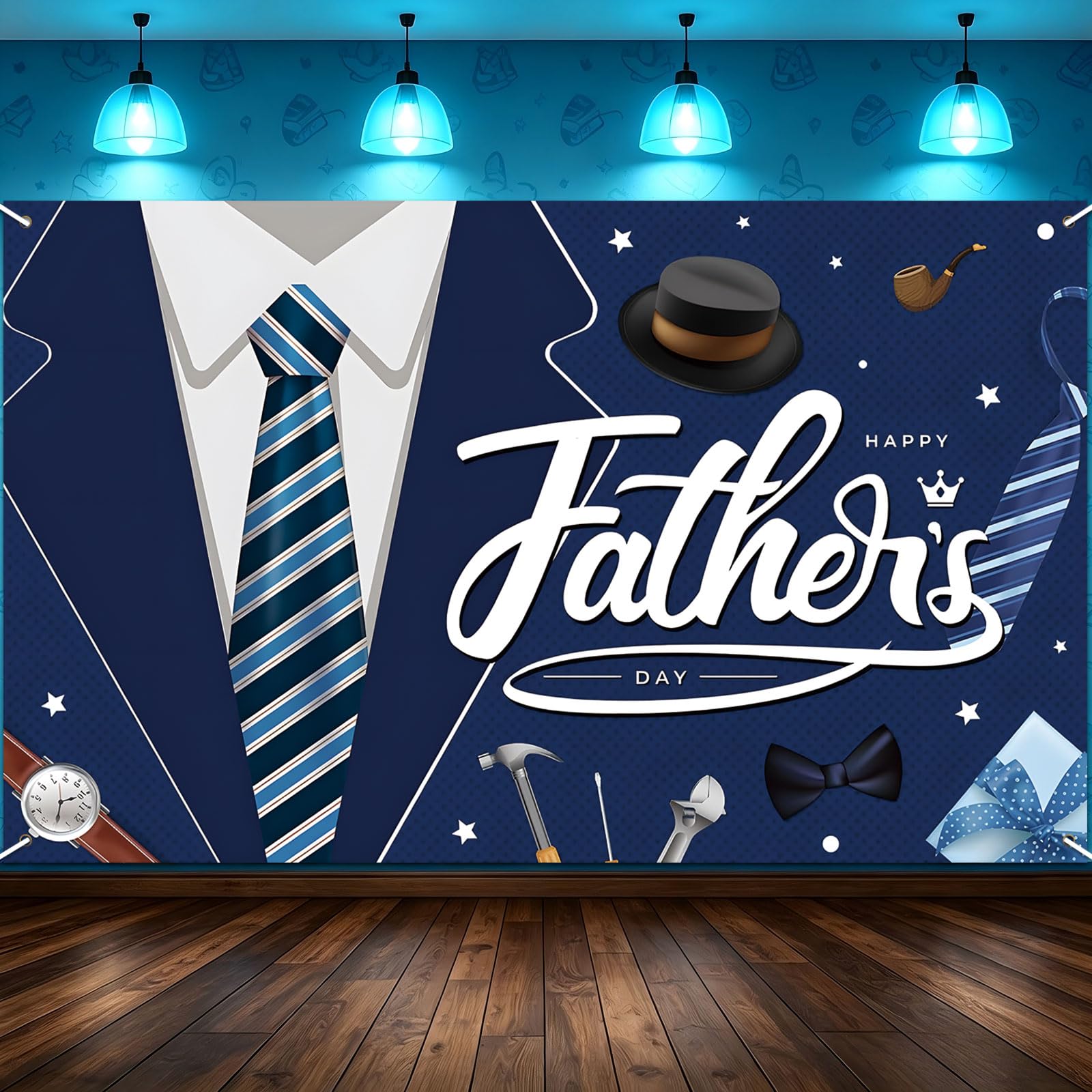 Happy Father’s Day Banner, Fathers Day Decorations – 180x110cm Large Blue Suit Banner, Best Dad Birthday Party Backdrop Decorations, Father’s Festival Celebrations Party Supplies and Gifts