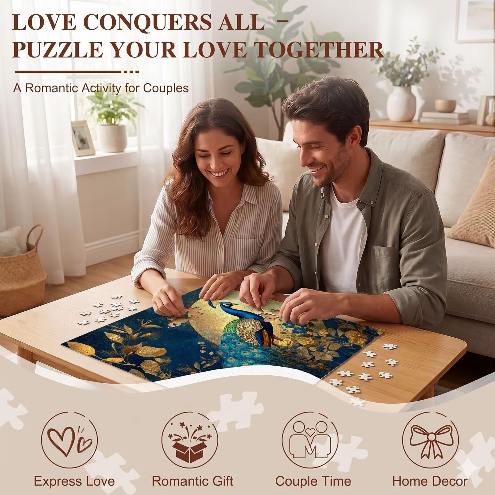 Pavone luna Puzzle 1500 Pezzi per Adulti, Puzzle in Legno - Collezione Classica con Poster Incluso - Sfida di Concentrazione e Passatempo Antistress, Gioco Educativo per Famiglia, 87 x 57 cm f0-594