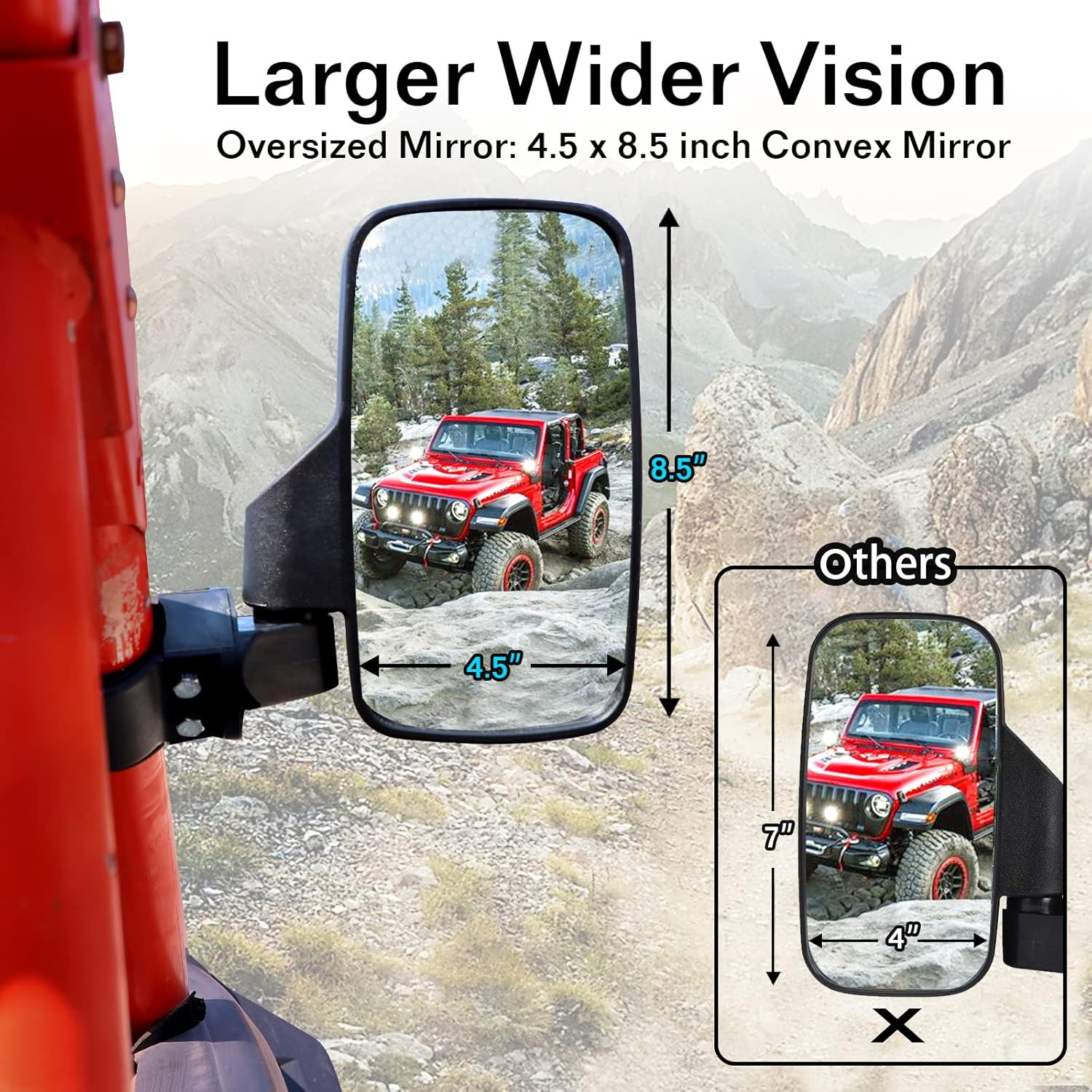 BETOOLL Upgraded Adjustable Pair UTV Side Mirror Set 1.75 or 2inch Roll Bar Cage, Universal UTV Side View Mirrors High Impact(Pack of 2) - Image 3