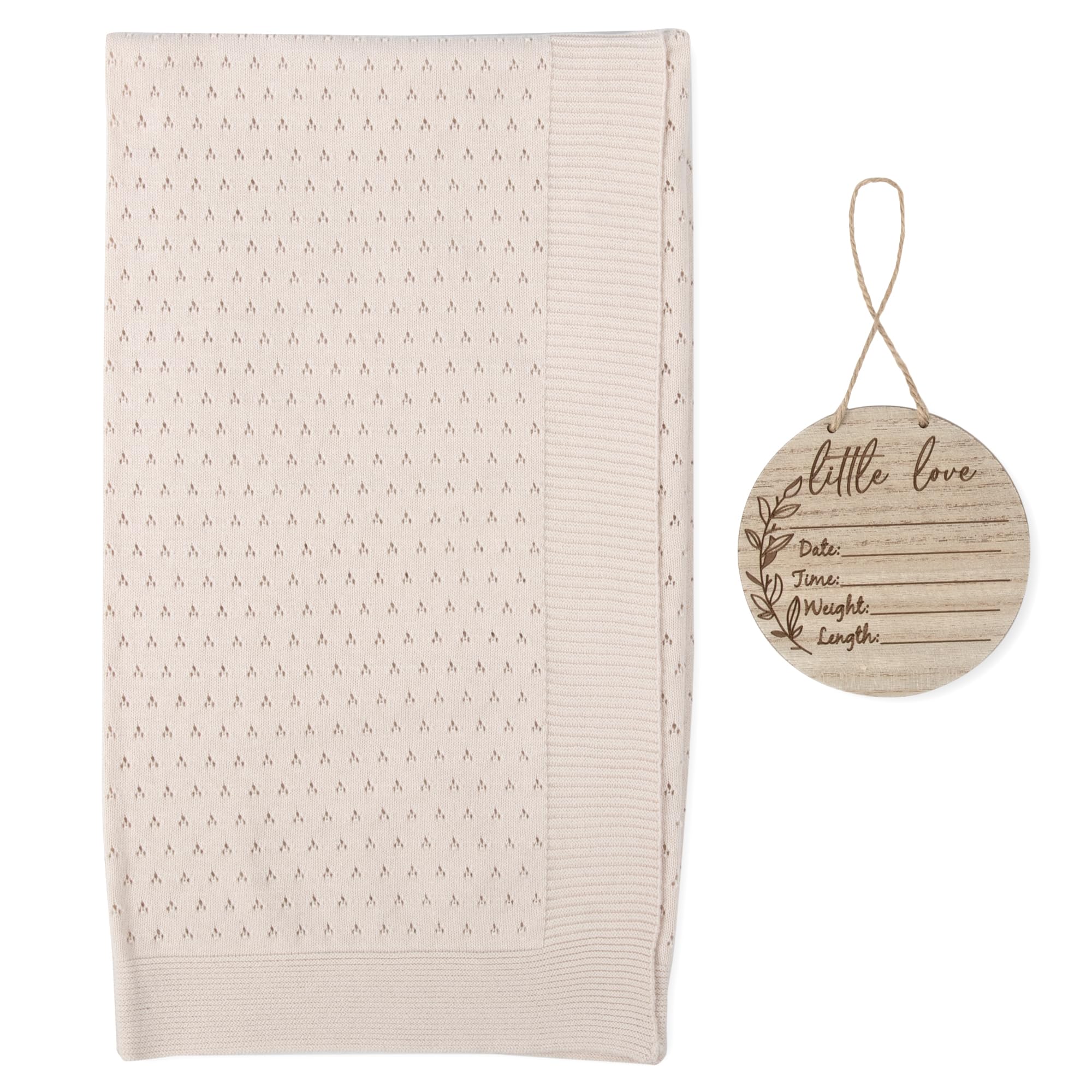 Jessica Simpson Manta de punto de dos piezas para bebé con disco de recuerdo para recién nacidos y bebés (beige)