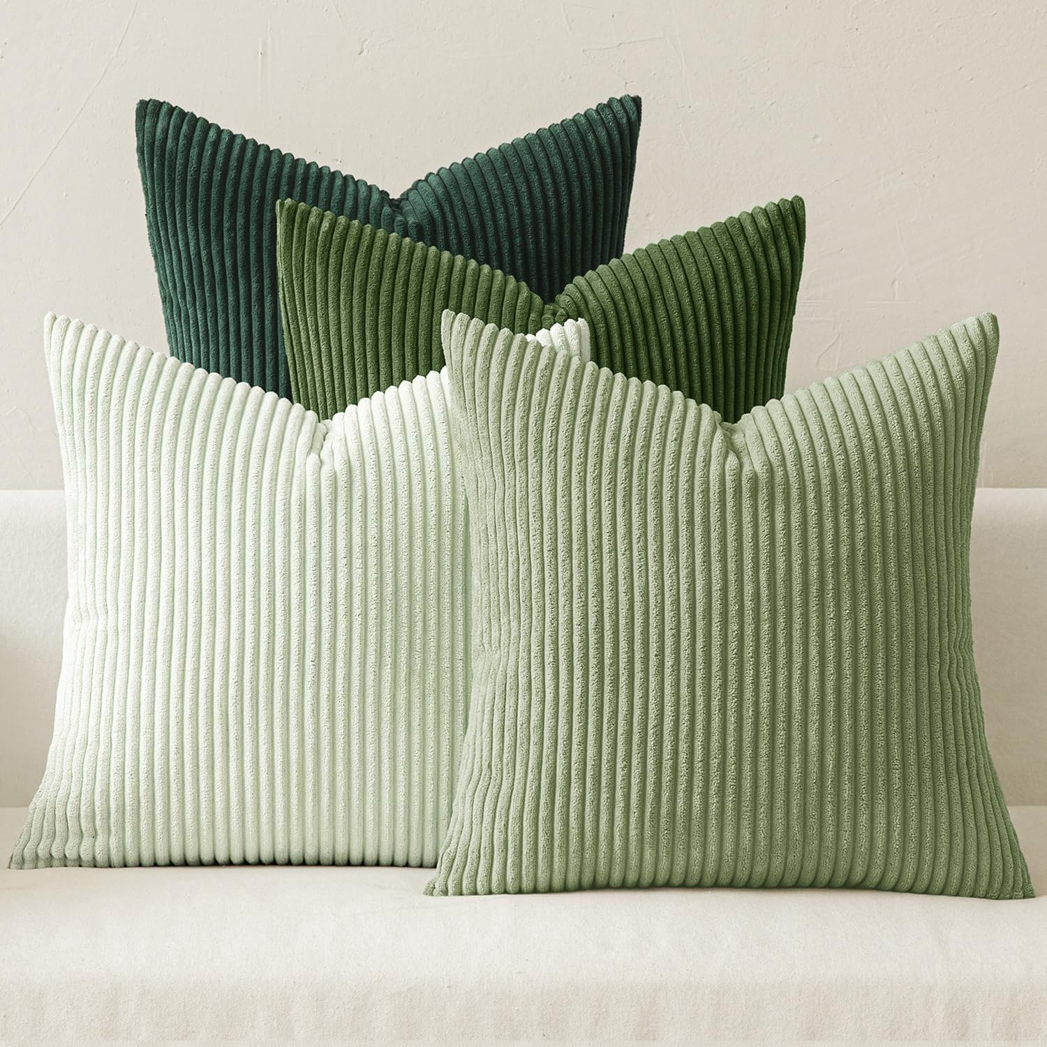 Set of 4 Corduroy Soft Striped Cushion Covers 40x40 cm, Boho Decorative Square Throw Pillow Covers 16x16 Inch with Invisible Zipper for Sofa Couch Bedroom Home Decorative Fluffy Large Pillowcases