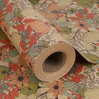 Aimyoo Kraft Floral Wrapping Paper Roll - Mini Roll - 17 Inch x 32.8 Feet - All Occasion Vintage Flower Gift Wrap Paper for Mother's Day Wedding Birthday Bridal Shower