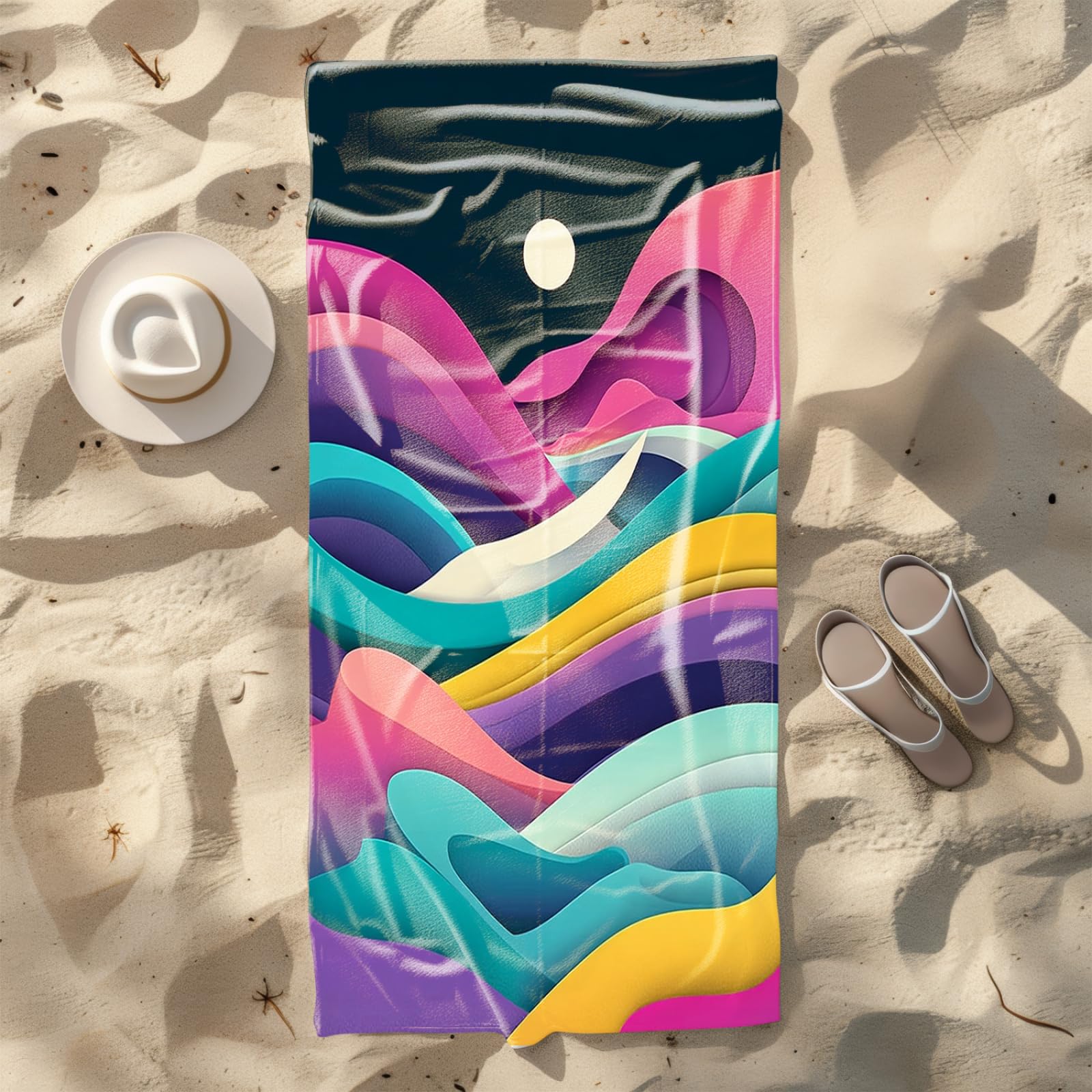 Telo Mare Microfibra 210x230 Verde Rosso Astratto Telo Spiaggia Grande Antisabbia,XXL Asciugamano Mare, Asciugatura Rapida, Stuoia Spiaggia Leggero E Portatile
