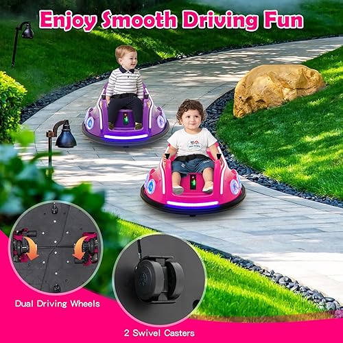 Miniatura 3 de Costzon Coche de parachoques para niños, parachoques eléctrico de 12 V con control remoto, giro de 360 grados, luces intermitentes, música