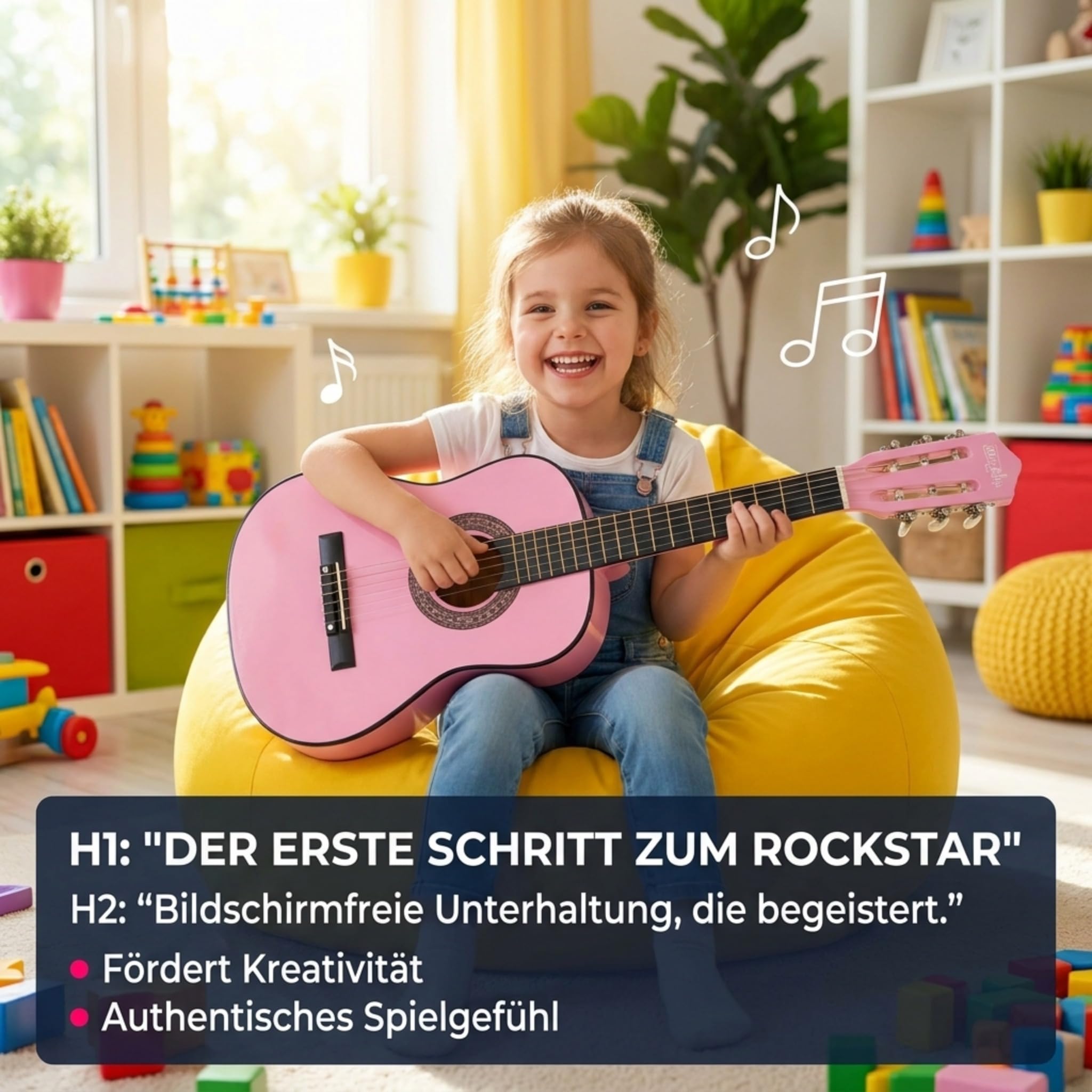 Music Alley MA-51 30 Zoll Junior Klassikgitarre für Kinder, Akustikgitarre mit Nylonsaiten, Tragetasche und Online-Unterricht, Rosa