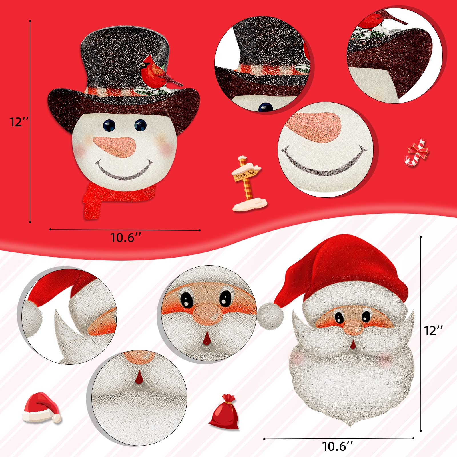 Christmas Cute Porch Light Cover Christmas Outdoor Decoration Flexible Light Cover for Porch Light and Garage Lights (Snowman, Santa, 2 Pcs)
