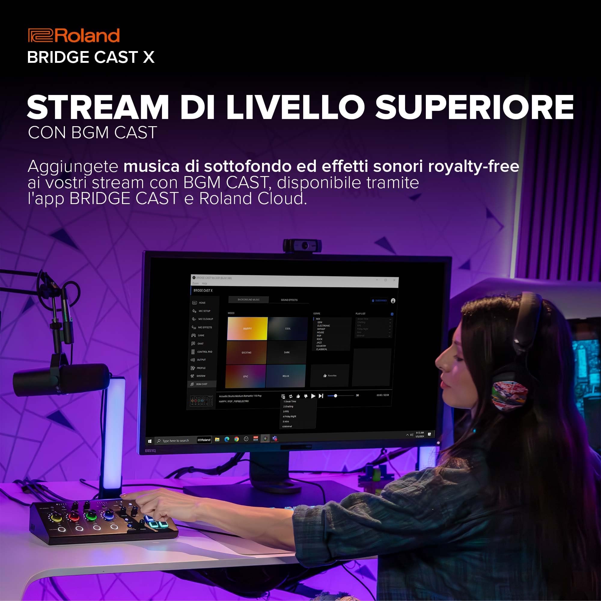 Roland BRIDGE CAST X Dual Bus Gaming Mixer & Video Capture | Interfaccia Pro per lo Streaming Audio per i Gamer Online e Molto Altro | DSP Hardware a 32-Bit | Connettività USB-C