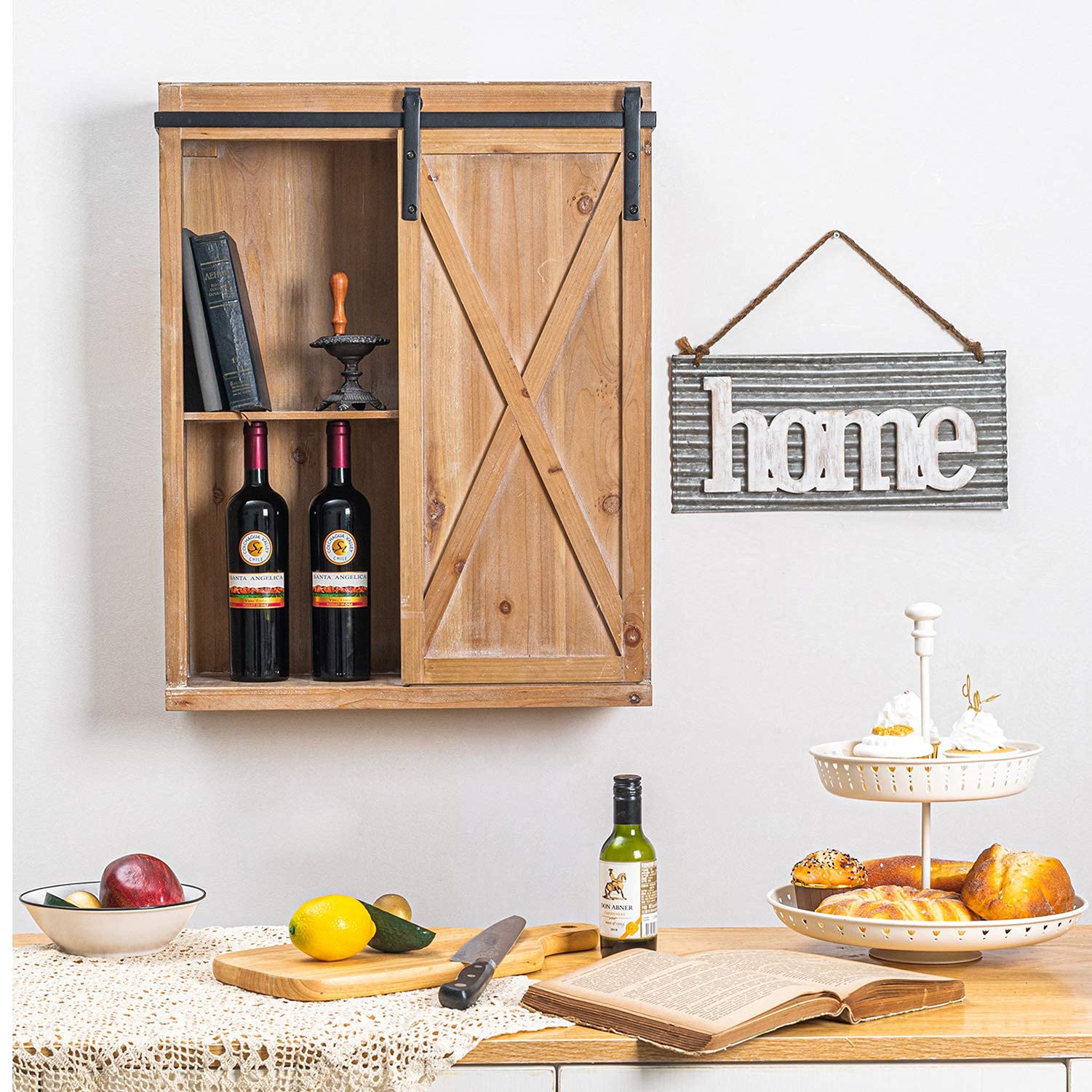 Hawoo Farmhouse Bathroom Wall Storage with Sliding Barn Door