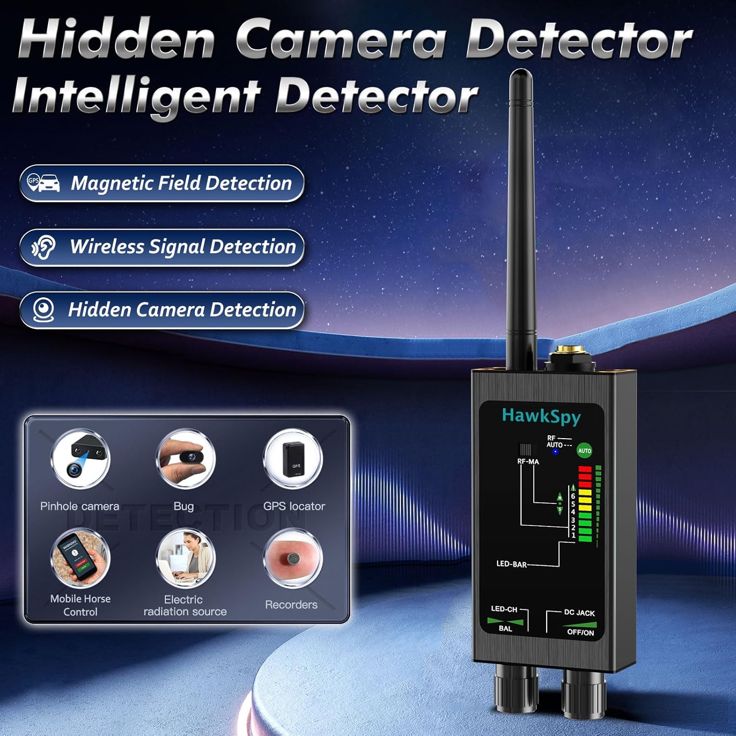 M8000 Hidden Camera Detectors, Bug Detector & Magnetic Tracker Detector – Privacy Protection for Travel, Business, Hotels & Meetings – Auto Detection, Portable Spy Camera Finder(Black) - Image 2