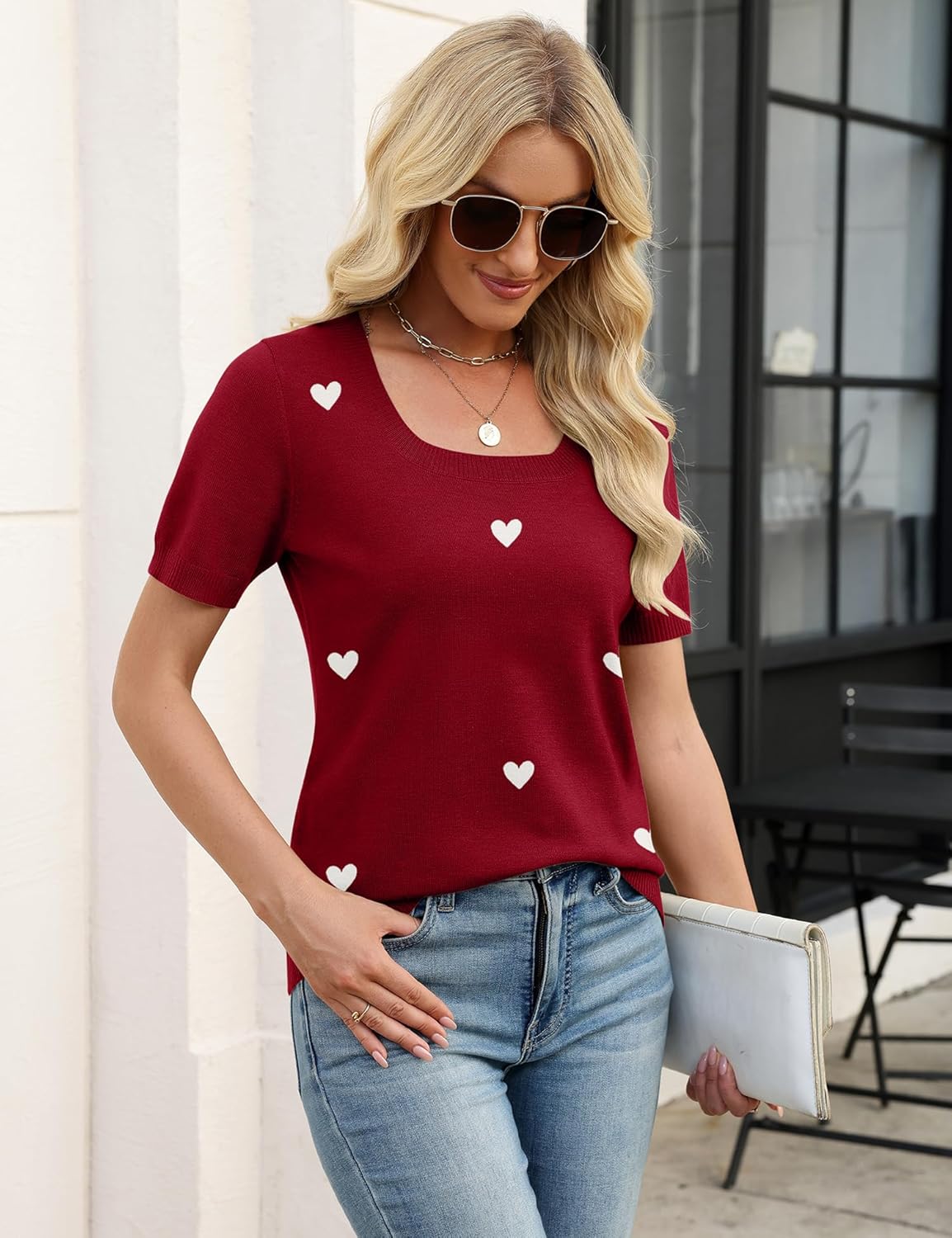 LOMON Womens Short Sleeve Sweater Spring Square Neck Knit Tops Summer Fahshion Business Casual Tops - Image 4