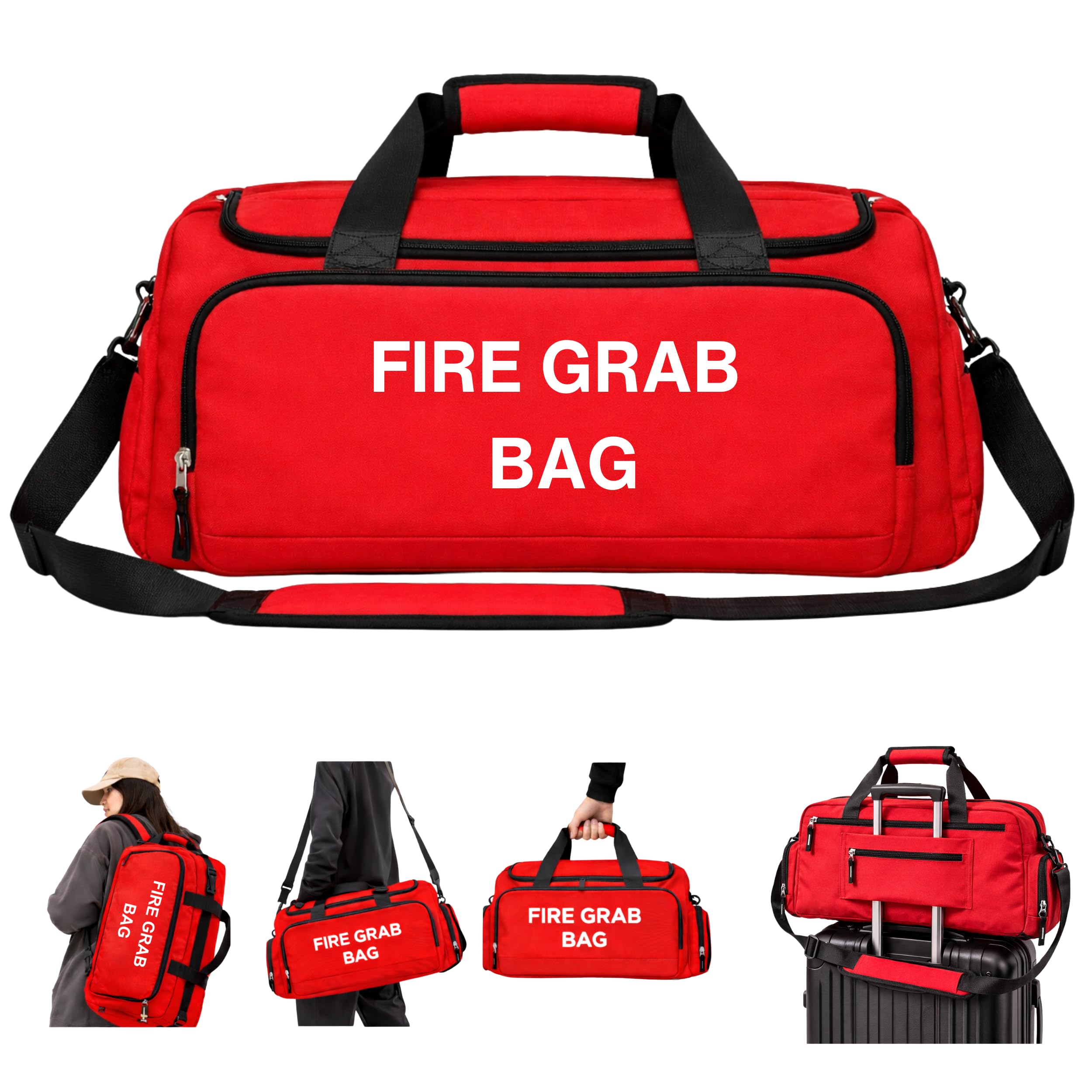 Fire Grab Bag – Premium Durable Holdall with Multi Storage Sections, Multiple Carry Options (Holdall, Shoulder or Backpack) & Separate Wet/Dry Storage Compartment