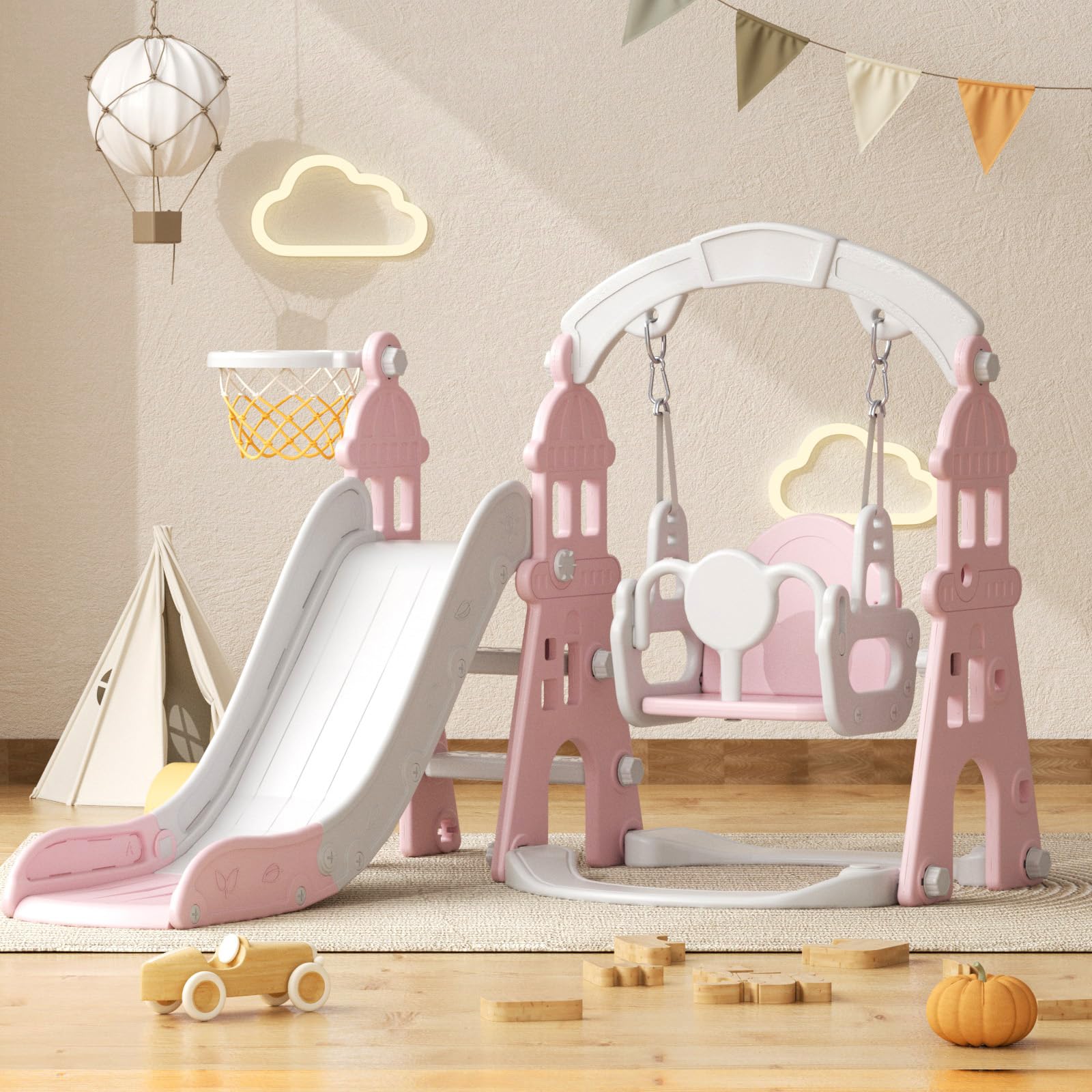 Amazon.com: YUFU 4-in-1 Toddler Slide and Swing Set, Kids Slide