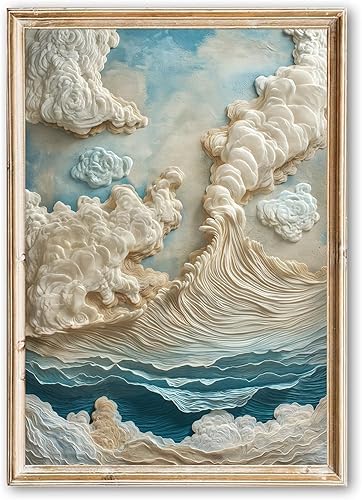 Vista 18 de Lienzo de playa rosa para pared, póster abstracto de océano azul, imagen de ola blanca, lienzo de paisaje marino rosa, azul, pintura de paisaje Lona