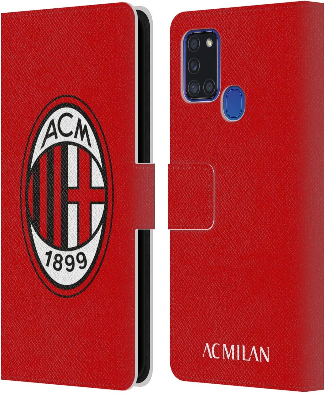 Head Case Designs Officially Licensed AC Milan Full Colour Red Crest Leather Wallet Case Compatible with Samsung Galaxy A21s (2020)