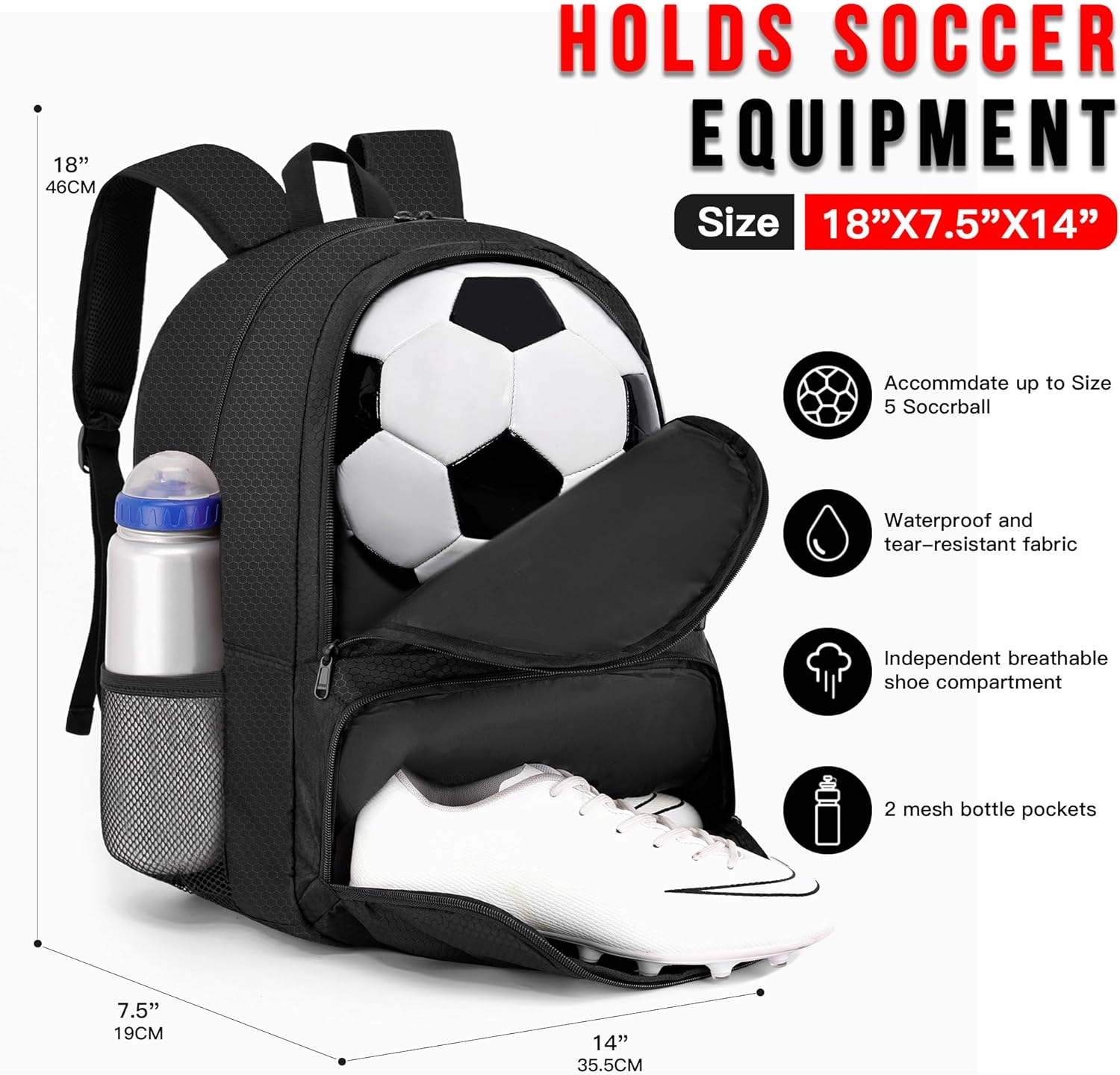 Youth Soccer Bag-Soccer Backpack&Backpack for Football Basketball,with Ball Compartment Separate Cleat Package - Image 2