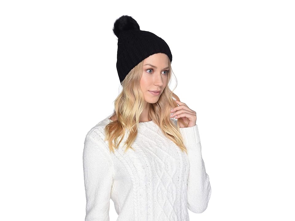 

UGG Cable Knit Pom Beanie (Black) Caps